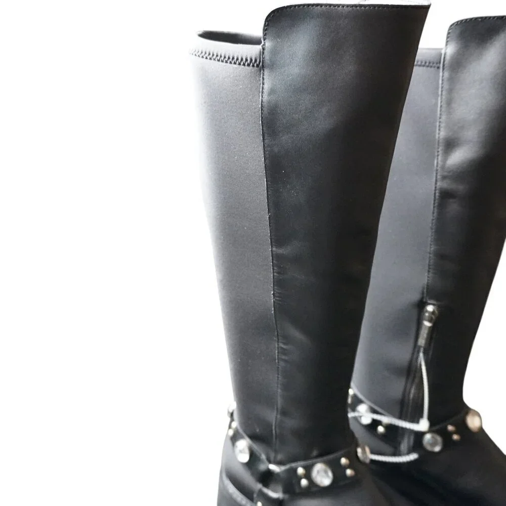 Karl Lagerfeld Milla Rhinestone Embellished Tall Leather Riding Boots